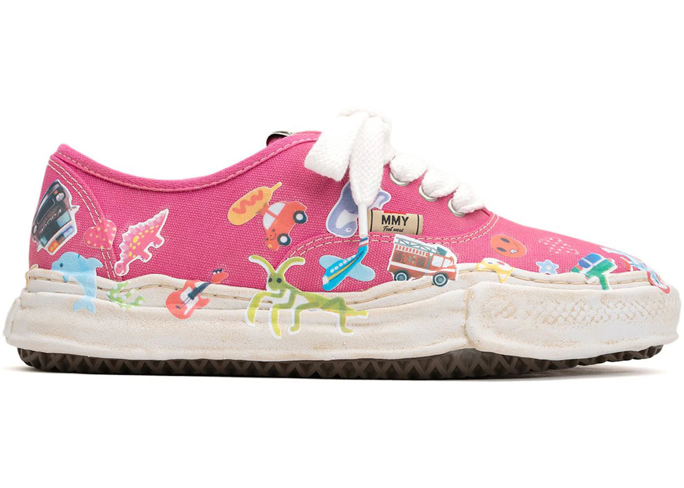 maison mihara yasuhiro baker og sole canvas low printed sticker pink