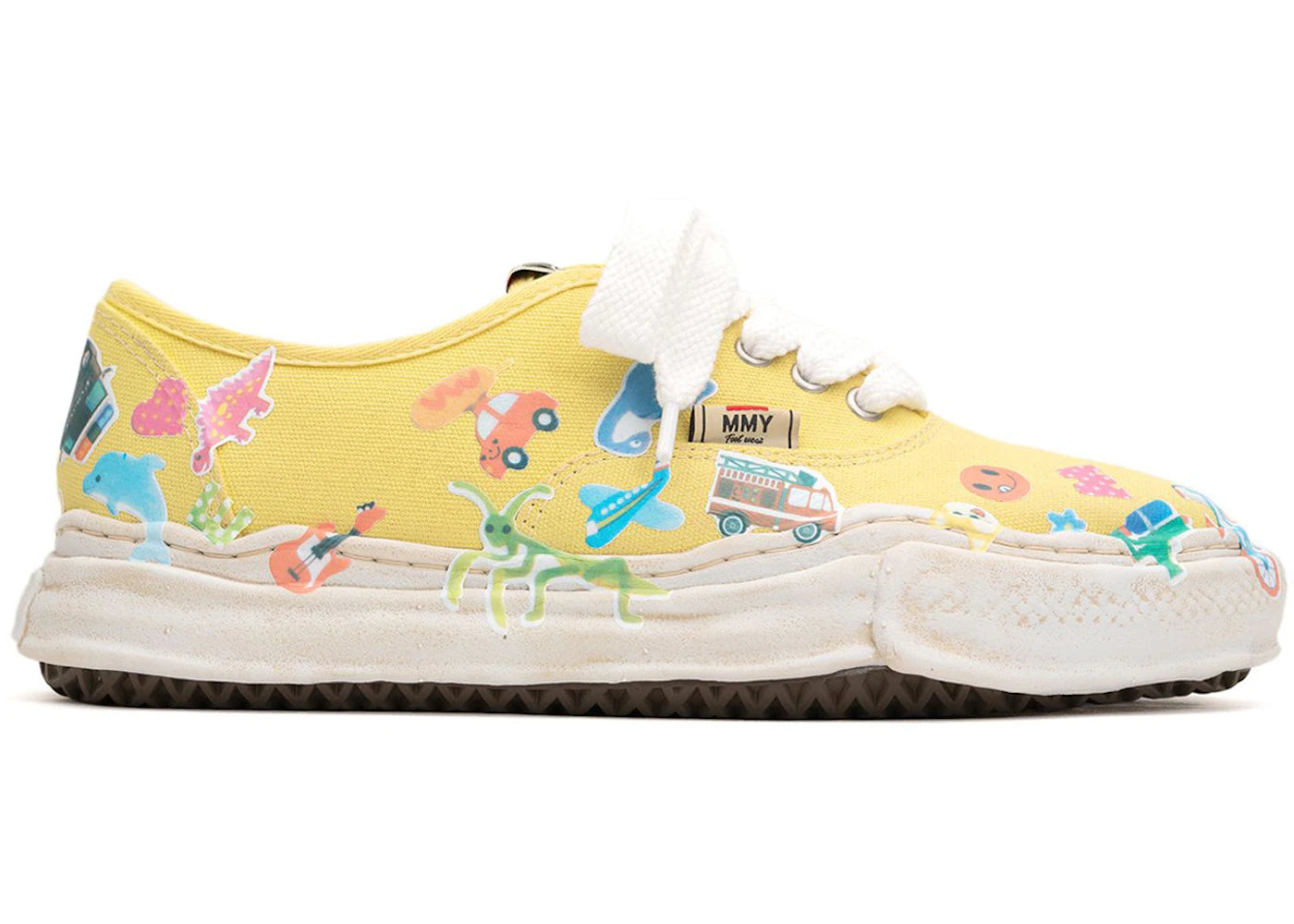 maison mihara yasuhiro baker og sole canvas low printed sticker yellow