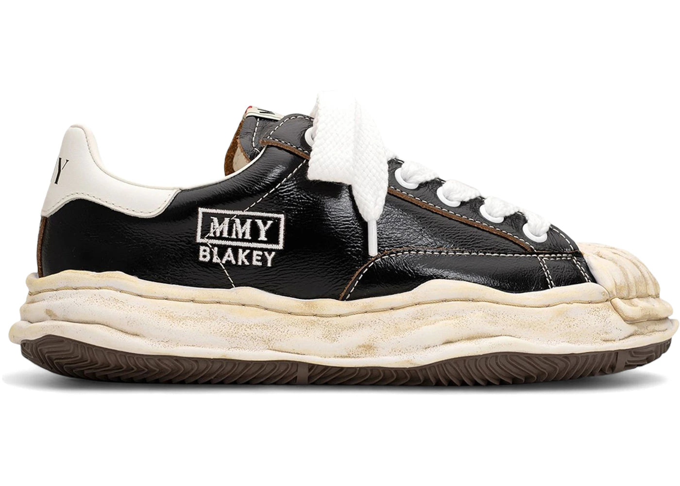 Maison Mihara Yasuhiro Blakey Og Sole Wrinkled Leather Low Black White