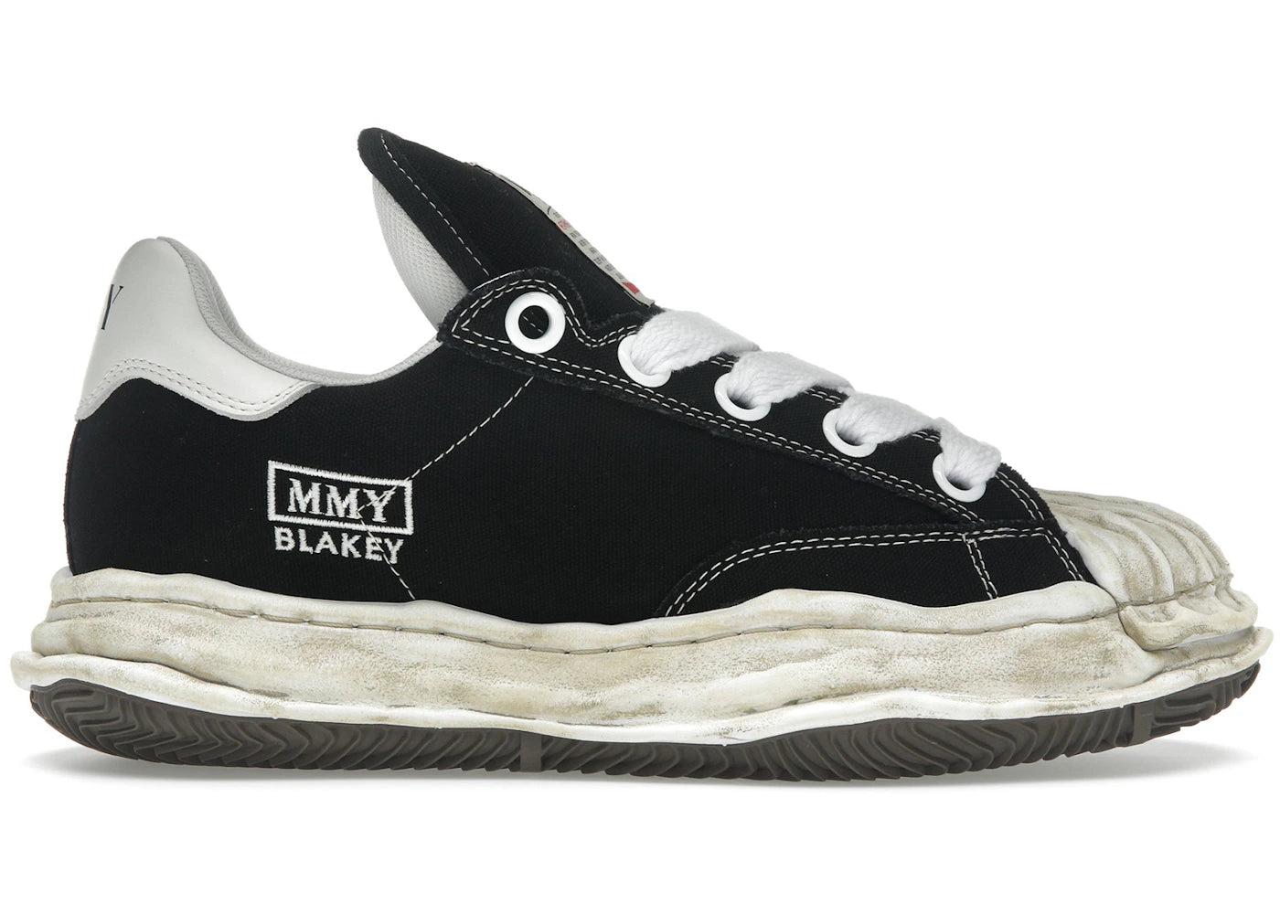 maison mihara yasuhiro blakey puffer og sole canvas low distressed midsole black white