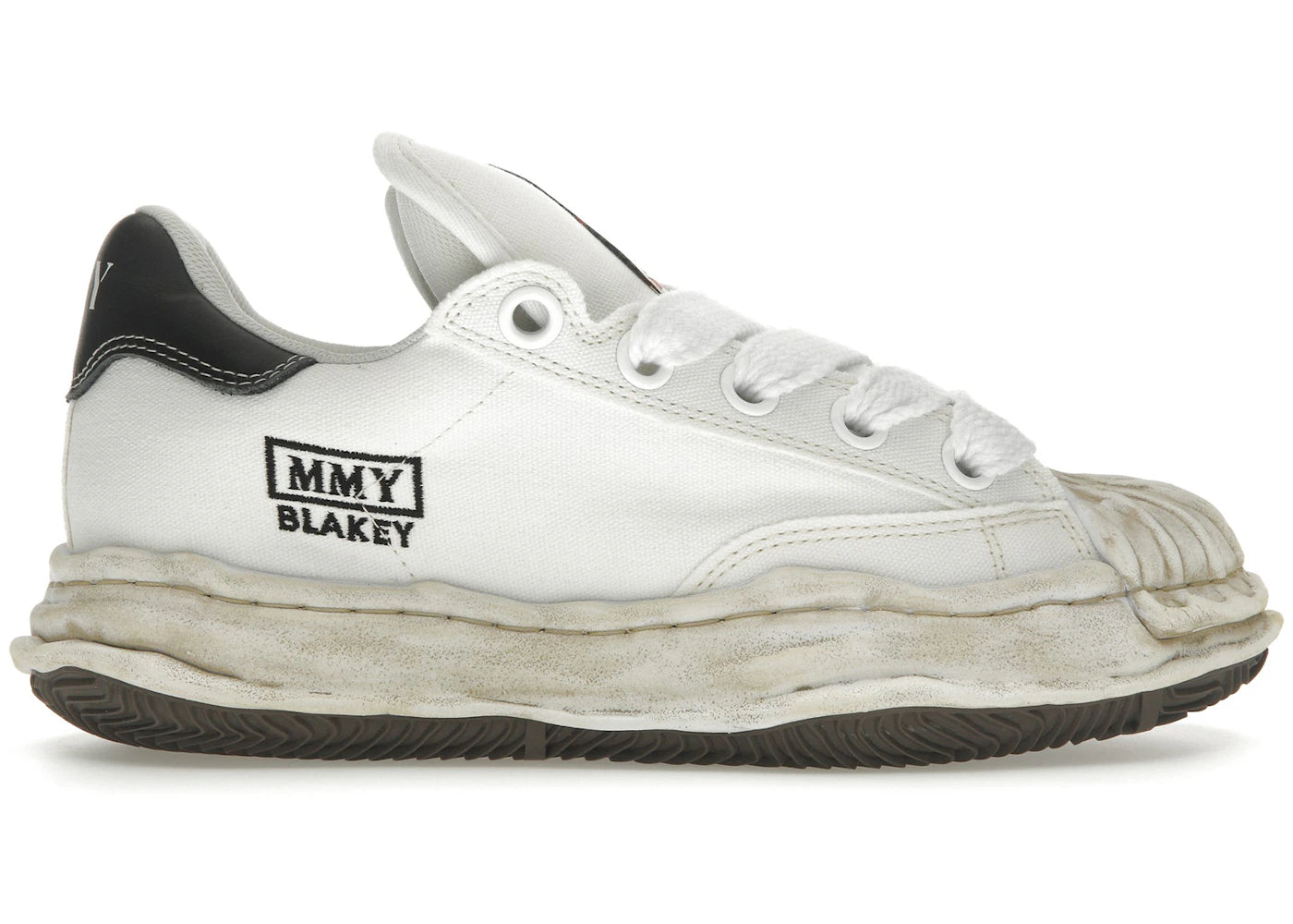 maison mihara yasuhiro blakey puffer og sole canvas low distressed midsole white black