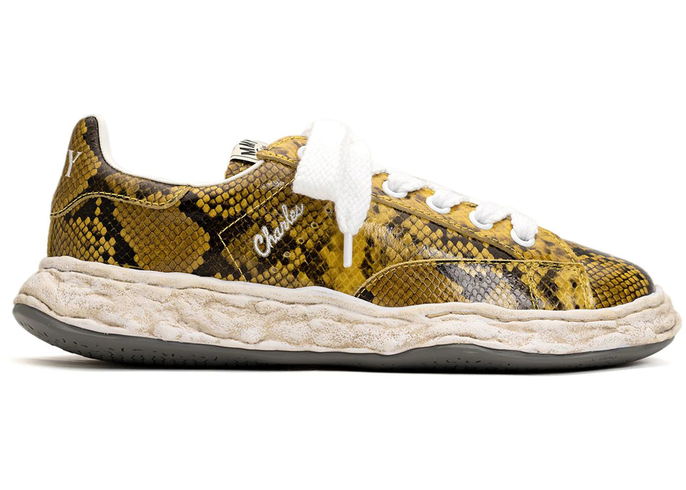 maison mihara yasuhiro charles og sole leather low python printed yellow