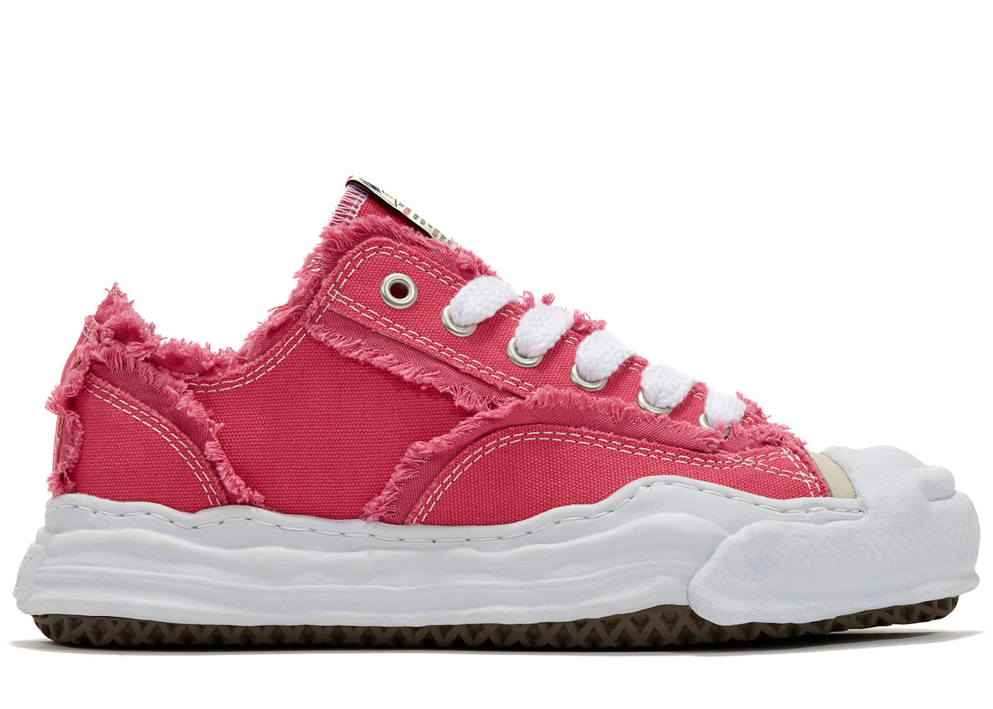 maison mihara yasuhiro hank og sole canvas low-top frayed pink