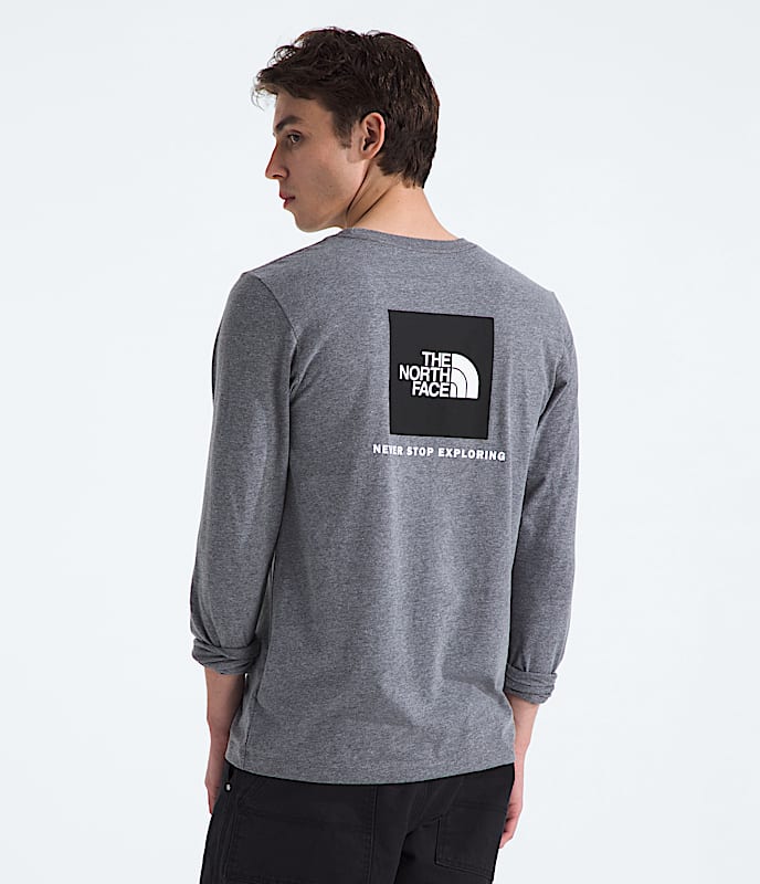 The North Face Men Evolution Box NSE Regular Long-Sleeve Tee White Dune TNF Mid Grey Heather Sumac Summit Navy Woodland Green