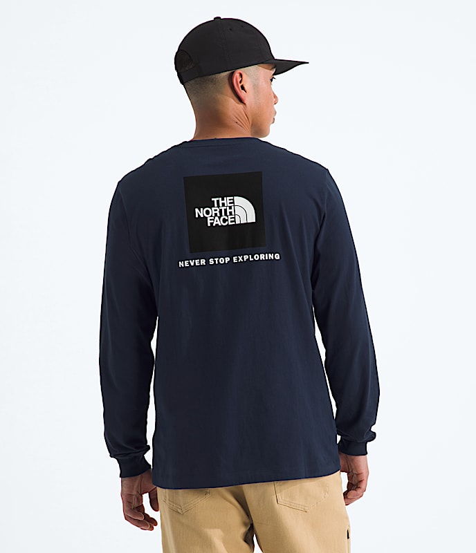 The North Face Men Evolution Box NSE Regular Long-Sleeve Tee White Dune TNF Mid Grey Heather Sumac Summit Navy Woodland Green