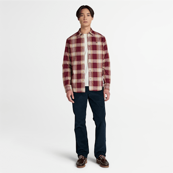 Timberland Herringbone Flannel Check Shirt Burgundy Men'S