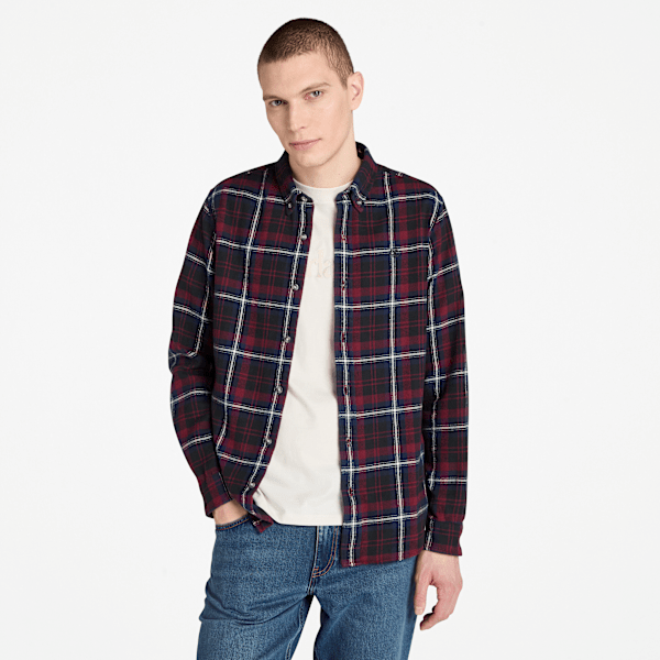 Timberland Midweight Flannel Checkered Shirt Burgundy Men'S