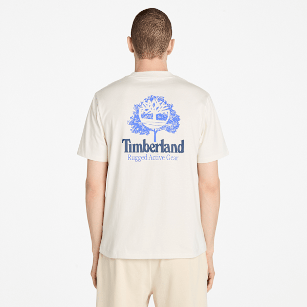 Timberland Rugged Active Gear Back Graphic T-Shirt Vintage White Men'S