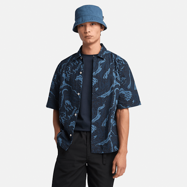 Timberland Seersucker Graphic Resort Shirt Coastal Dark Sapphire Men'S