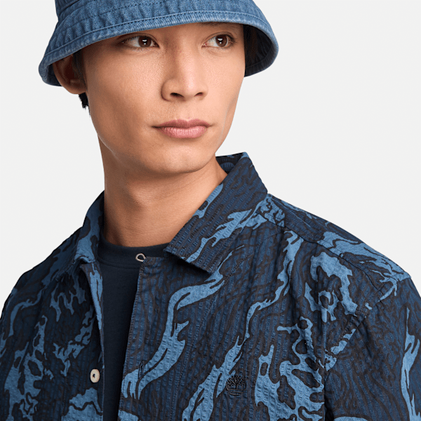 Timberland Seersucker Graphic Resort Shirt Coastal Dark Sapphire Men'S