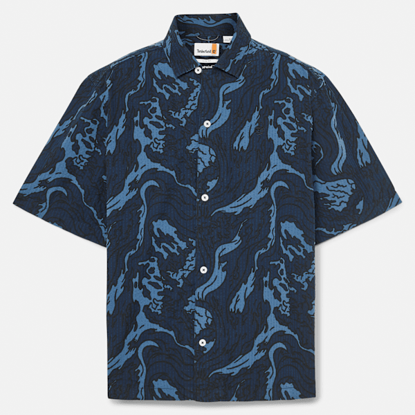 Timberland Seersucker Graphic Resort Shirt Coastal Dark Sapphire Men'S