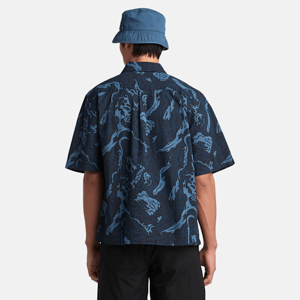 Timberland Seersucker Graphic Resort Shirt Coastal Dark Sapphire Men'S