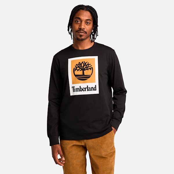 Timberland Stack Logo Colored Long Sleeve T-Shirt Black Men'S