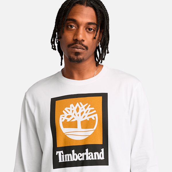 Timberland Stack Logo Colored Long Sleeve T-Shirt White Men'S