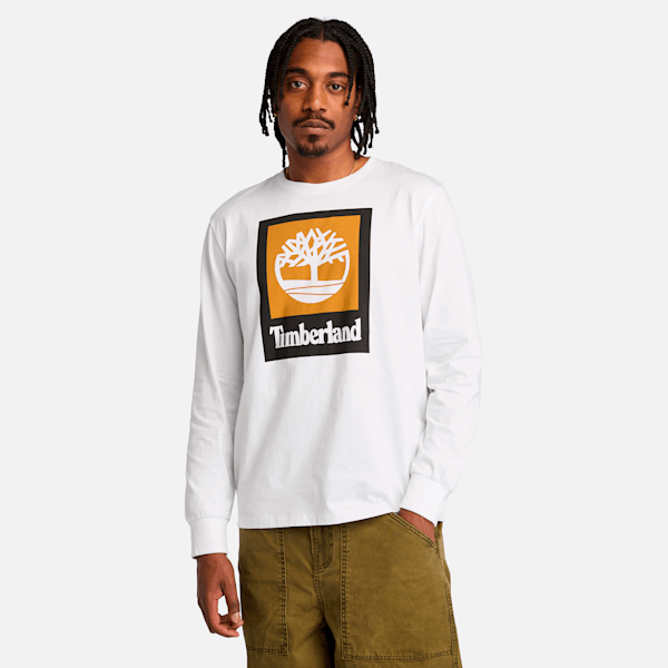 Timberland Stack Logo Colored Long Sleeve T-Shirt White Men'S