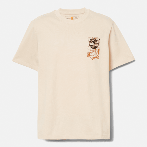 Timberland Brand Carrier Slogan Back Graphic T-Shirt Light Beige Men'S
