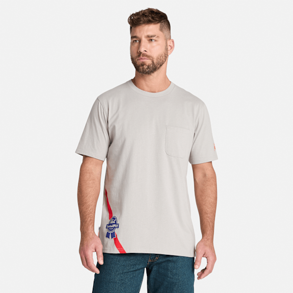 Timberland Pro And Pabst Blue Ribbon Short Sleeve T-Shirt Light Grey Men'S