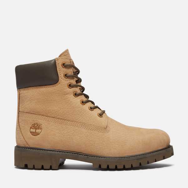 Timberland Premium 6-Inch Waterproof Boot Beige Nubuck/Dark Brown Men'S