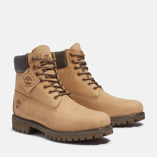 Timberland Premium 6-Inch Waterproof Boot Beige Nubuck/Dark Brown Men'S