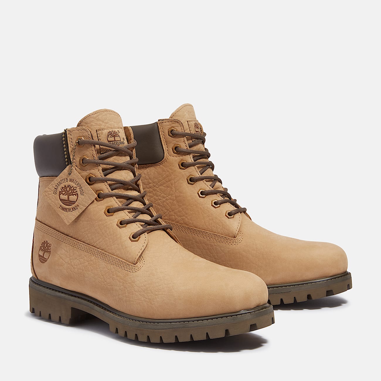 Timberland Men'S Timberland Premium 6-Inch Waterproof Boot Beige Nubuck/Dark Brown