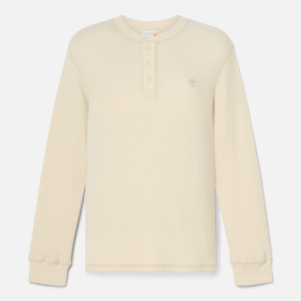 Timberland Wharf River Waffle Henley Long-Sleeve Polo Shirt Light Beige Men'S