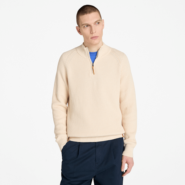 Timberland Williams River Textured Quarter-Zip Sweater Light Beige Men'S