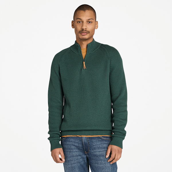 Timberland Williams River Textured Quarter-Zip Sweater Dark Forest Green Men'S