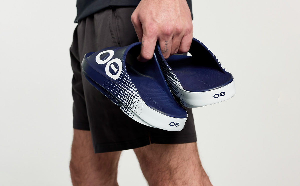 Oofos Men's Sport Slide Navy Matrix