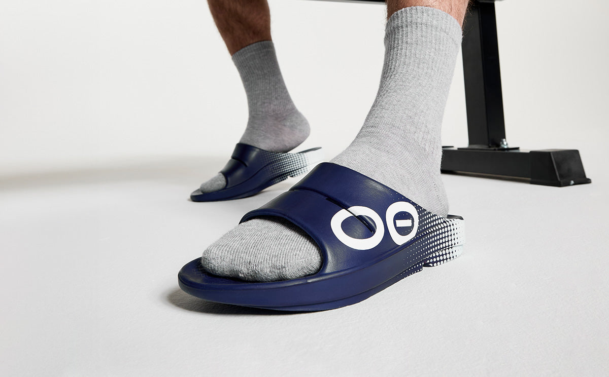 Oofos Men's Sport Slide Navy Matrix