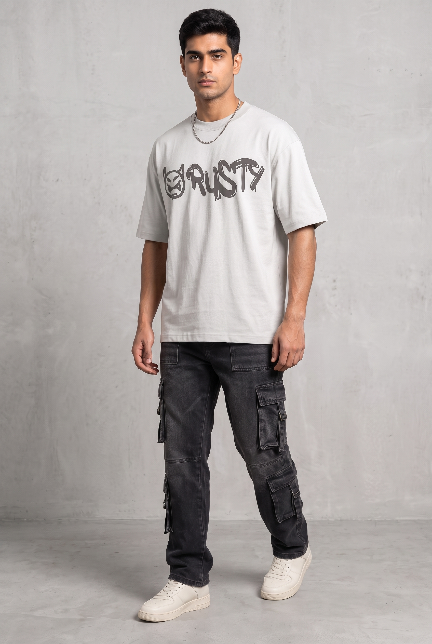 RUST GRAFFITI GREY MEN’S OVERSIZED T-SHIRT