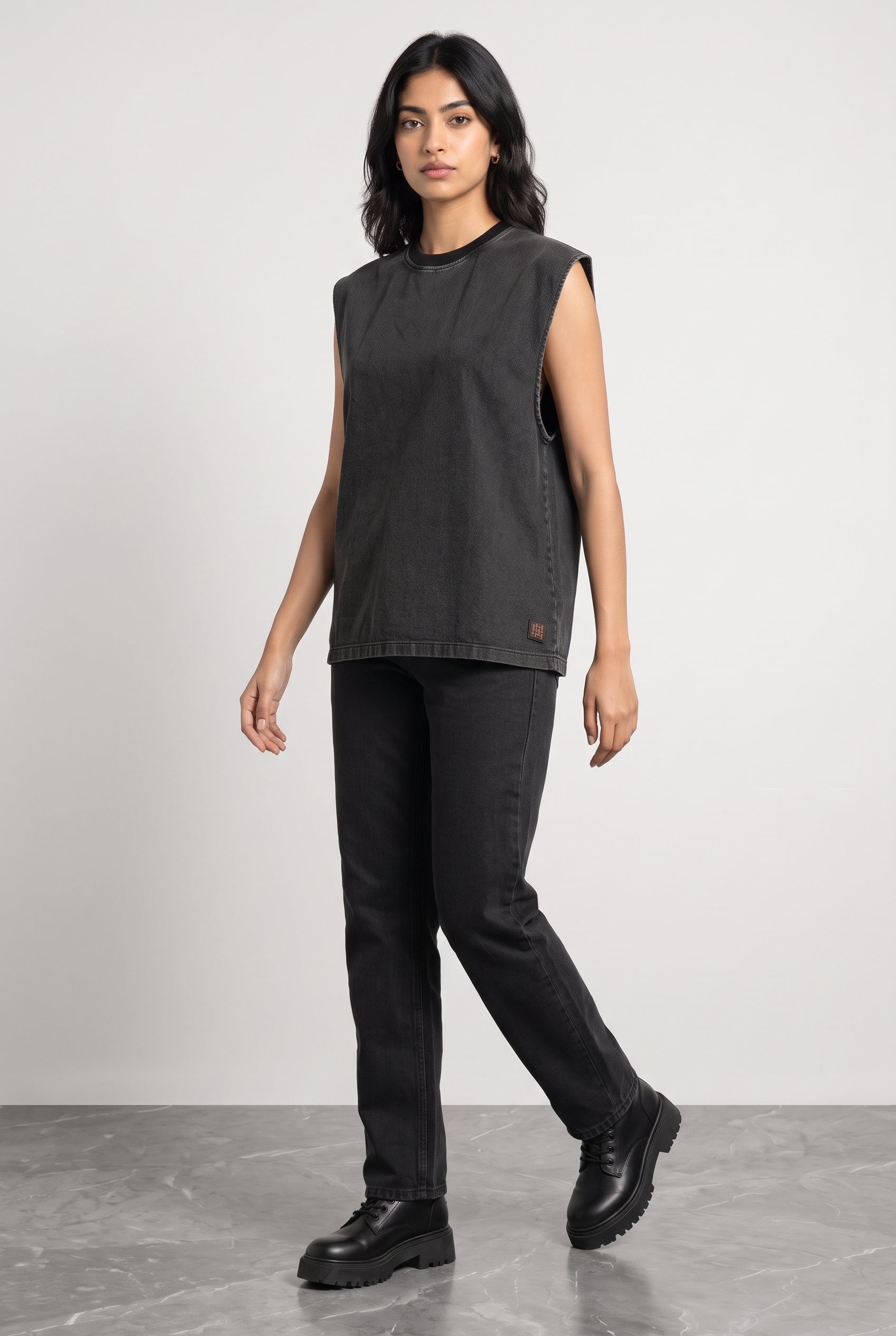 BLACK DENIM WOMEN'S TANK TOP