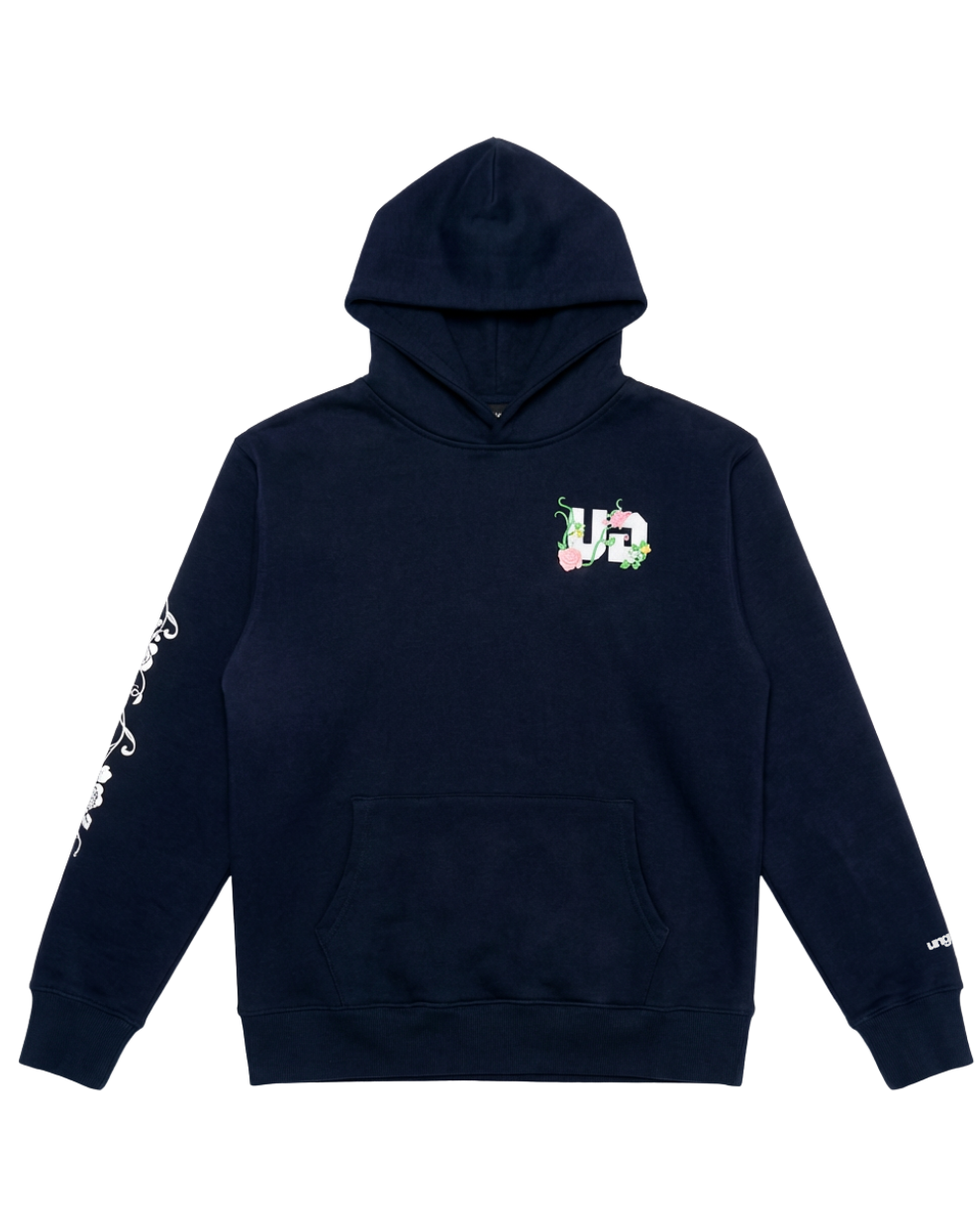 NAVY FLORAL CREST HOODIE