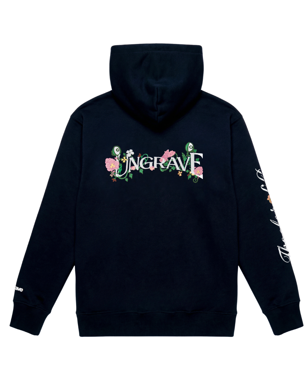 NAVY FLORAL CREST HOODIE