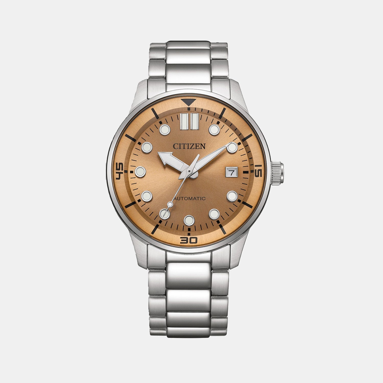 Citizen Mechanical 3 Hands Men Automatic Orange Dial Analog Stainless Steel Watch Nj0191-83X
