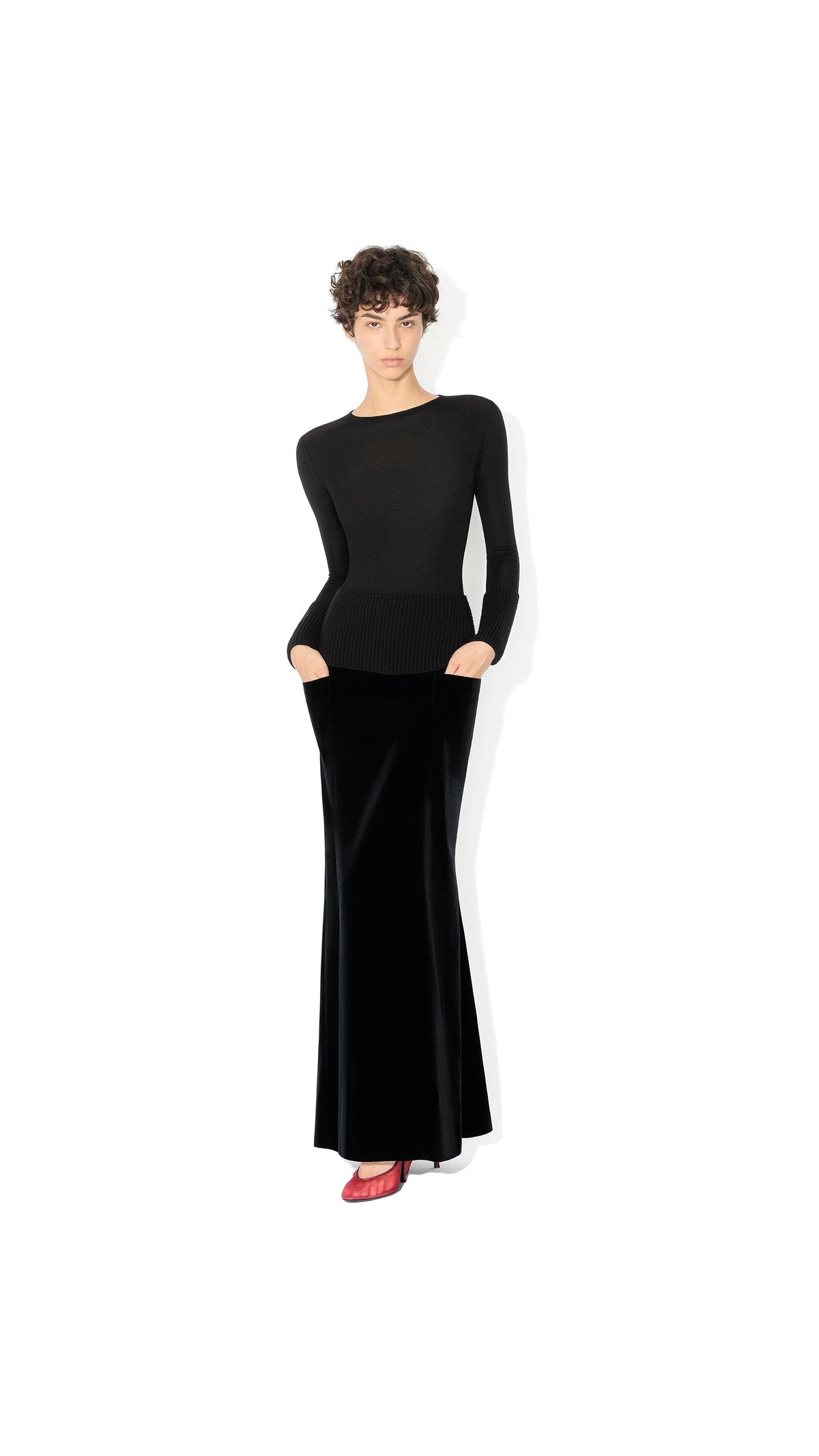 Alaïa Cotton Velvet Column Skirt