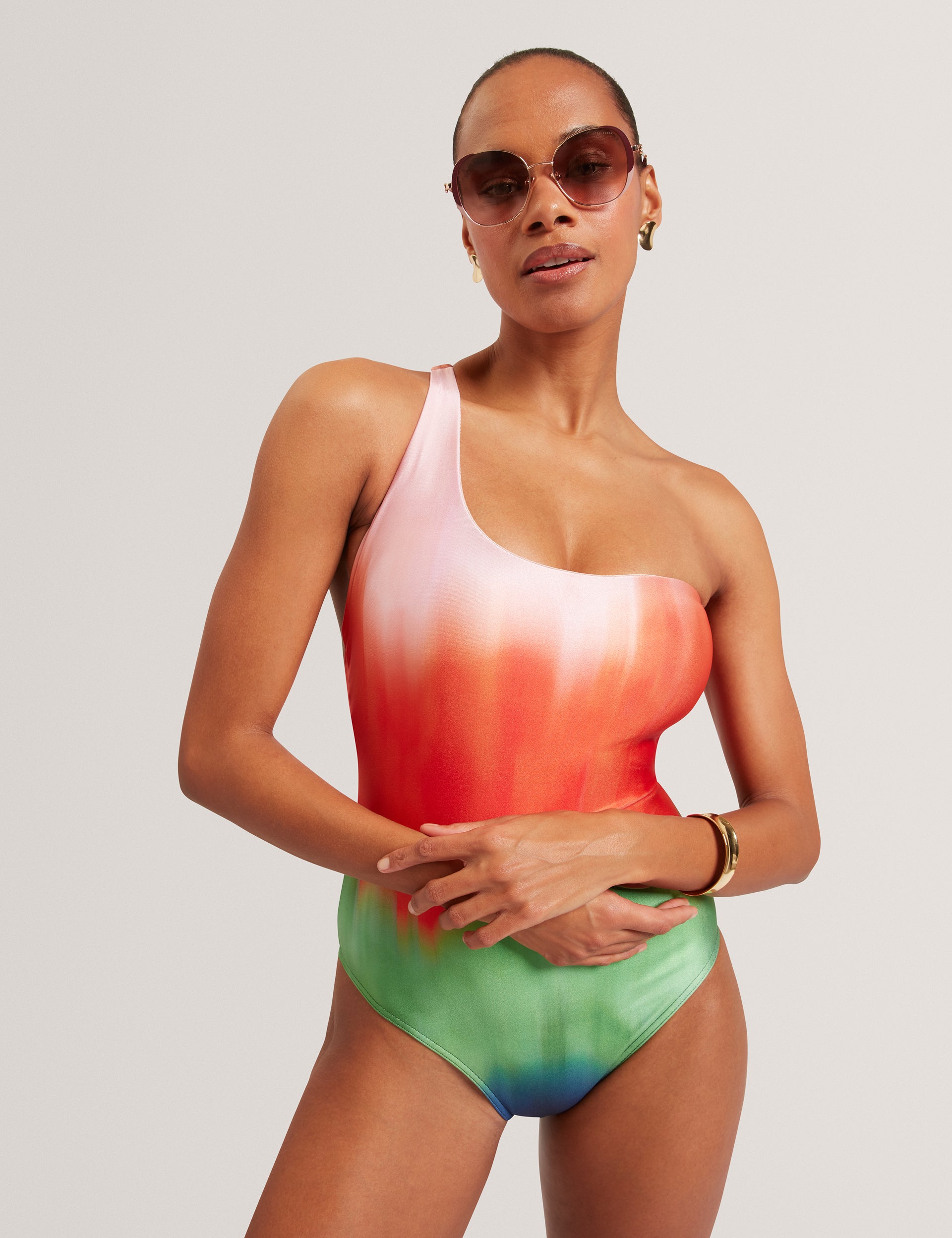 Ted Baker Sopeyaa Blurred Ombre One Shoulder Swimsuit Women's