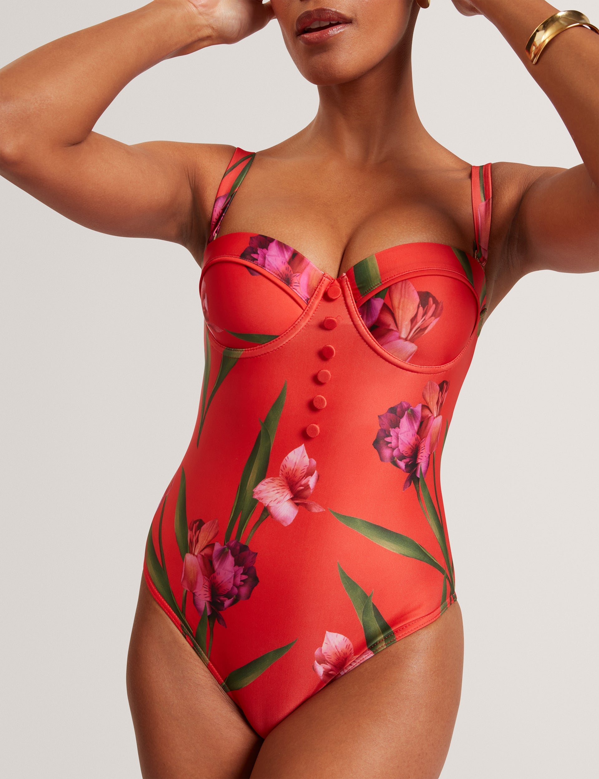 Ted Baker Quwelle Floral Padded Swimsuit With Button Detail Women's