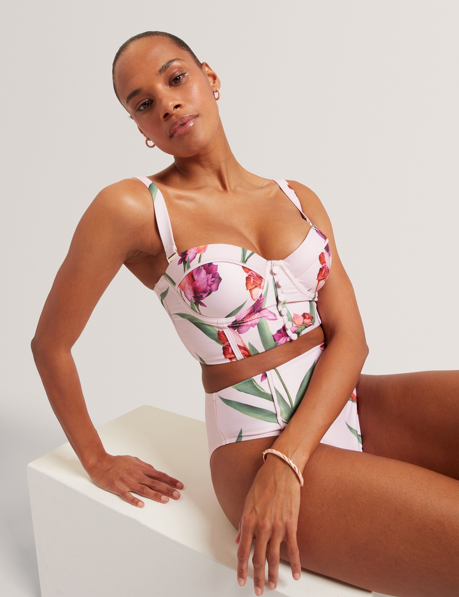 Ted Baker Allynaa Floral Button Detail Longline Bikini Top Women's