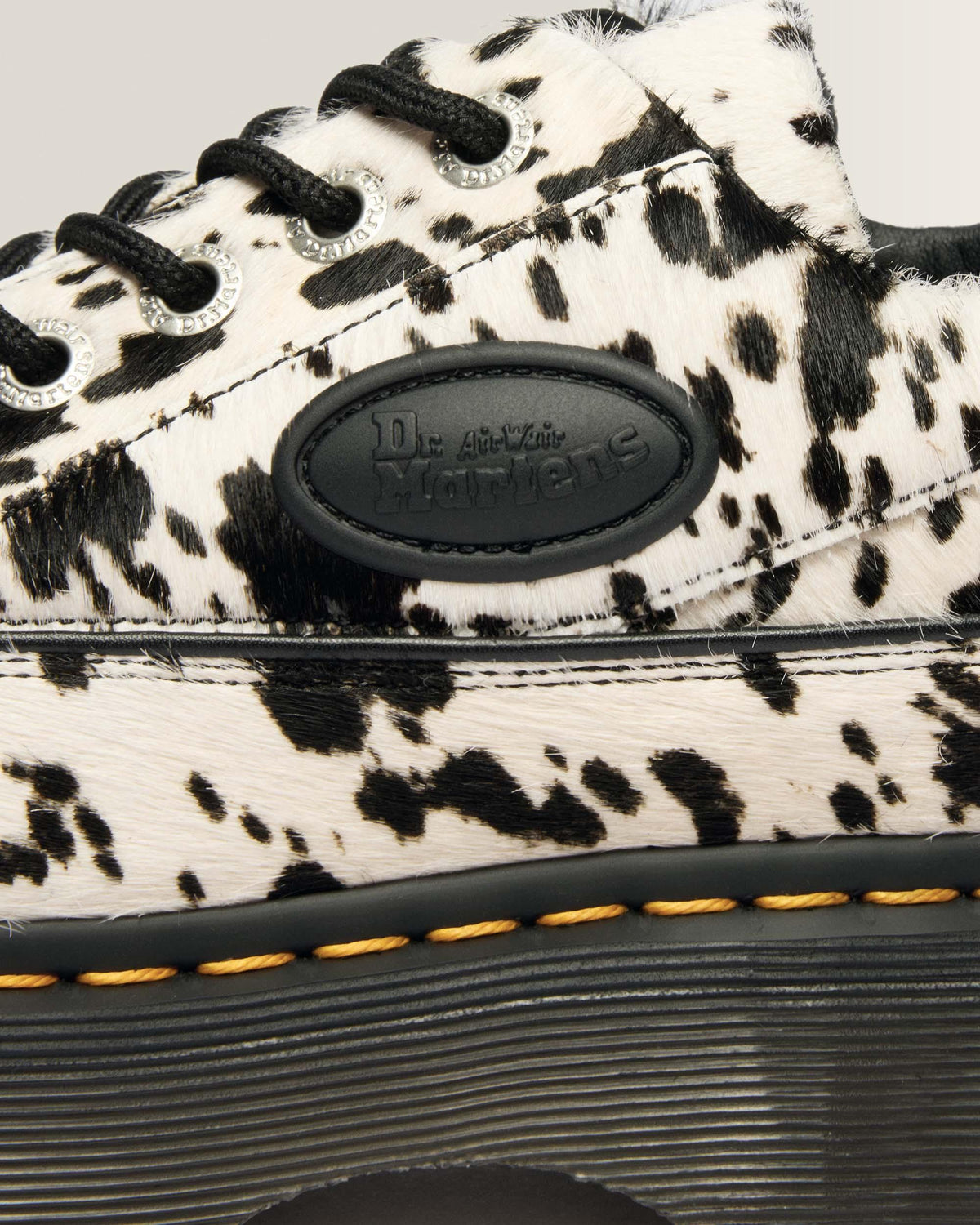 Dr Martens Buzz 5-Eye Dalmatian Hair On Leather Shoes - Cream & Black