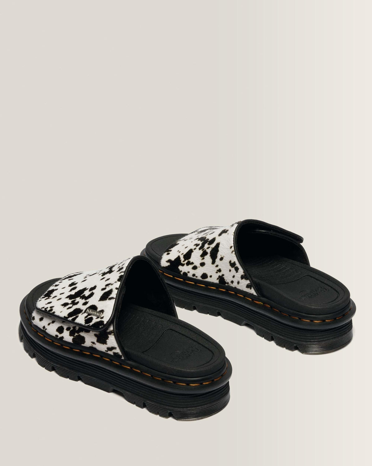 Dr Martens Zebzag Dalmatian Hair On Leather Platform Slides - Cream+Black