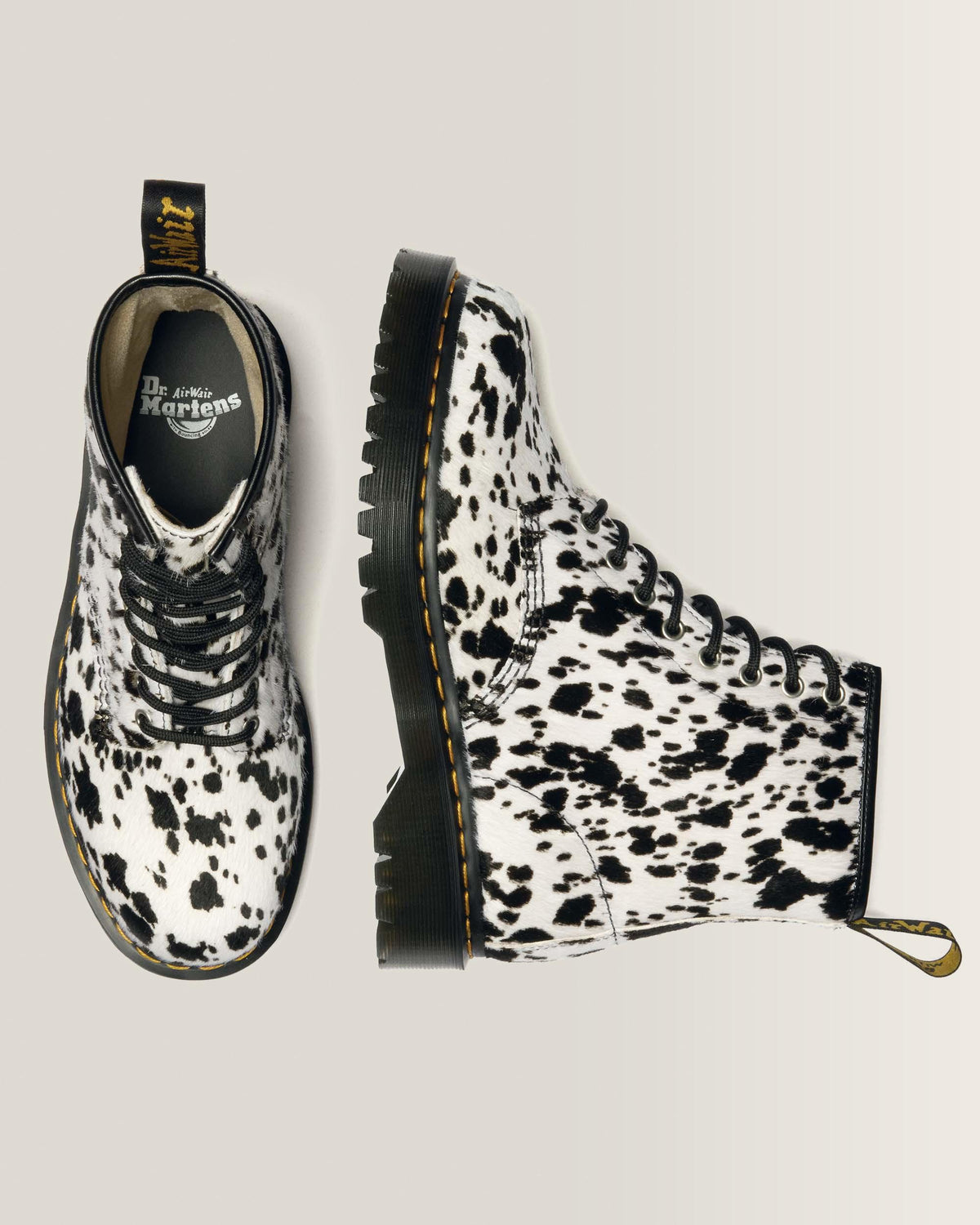 Dr Martens 1460 Bex Dalmatian Hair On Leather Boots - Cream+Black