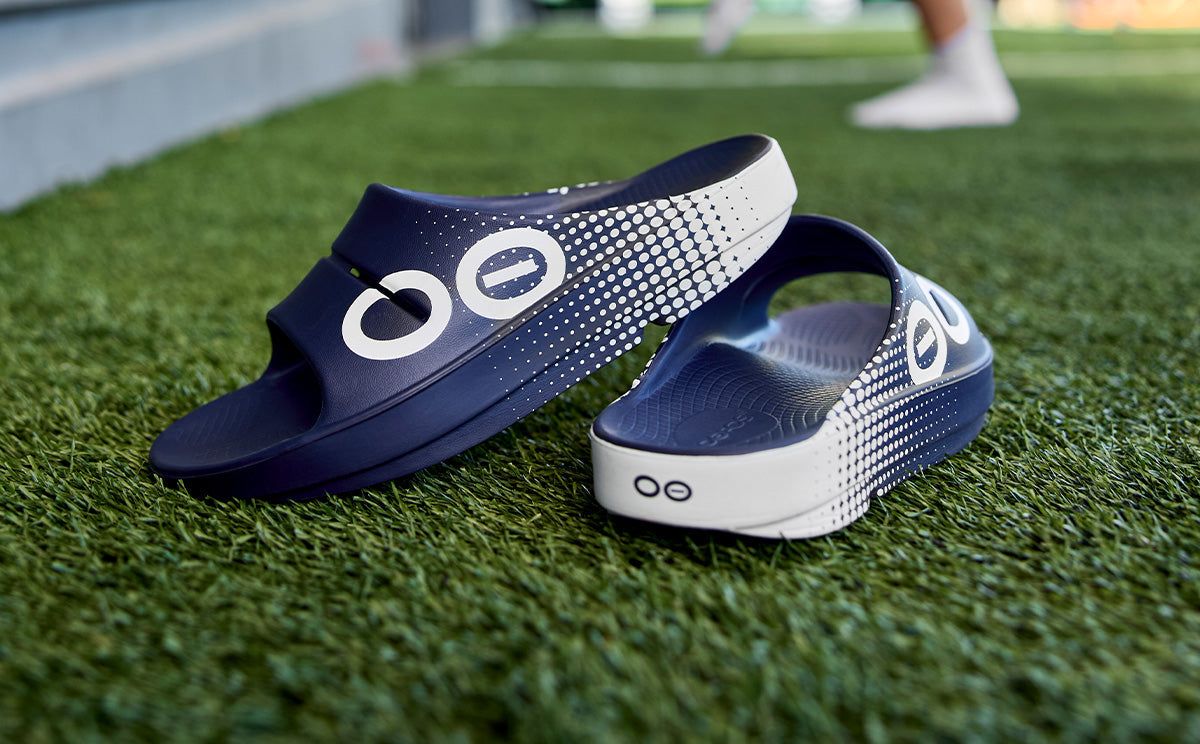 Oofos Women's Sport Slide Navy Matrix