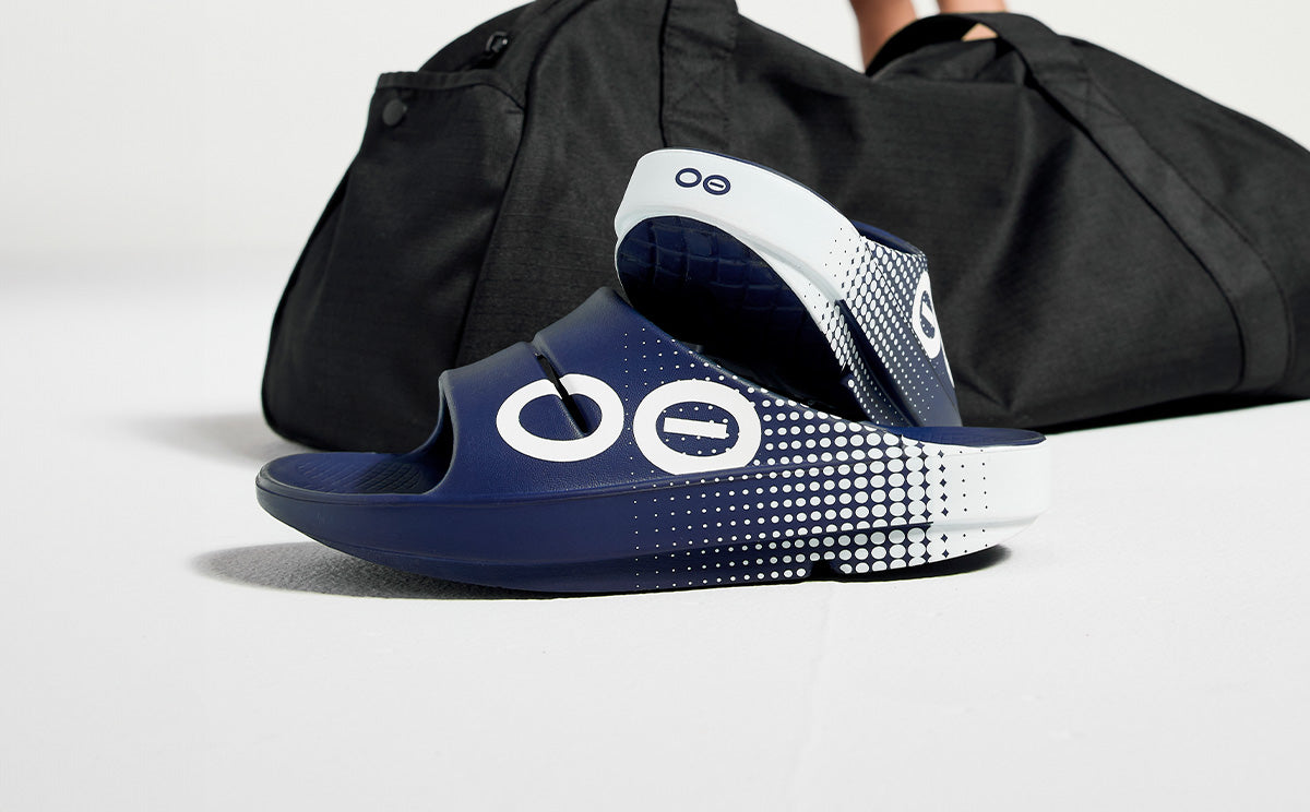 Oofos Women's Sport Slide Navy Matrix
