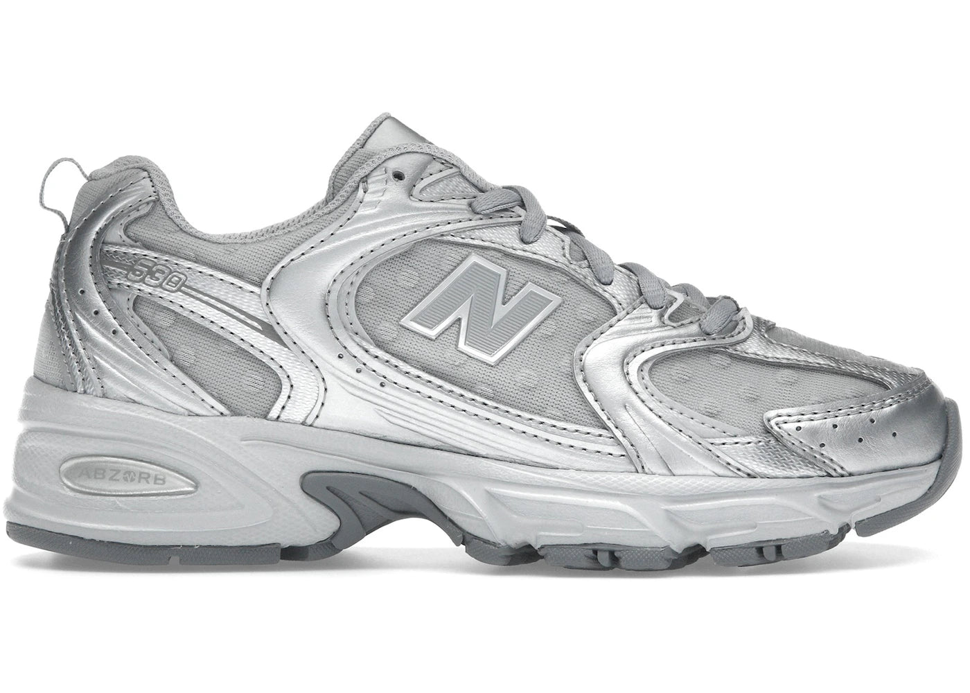 new balance 530 silver metallic raincloud polka dots
