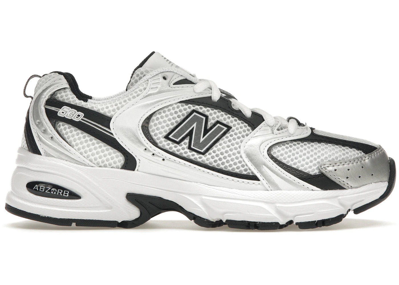 new balance 530 white silver metallic black