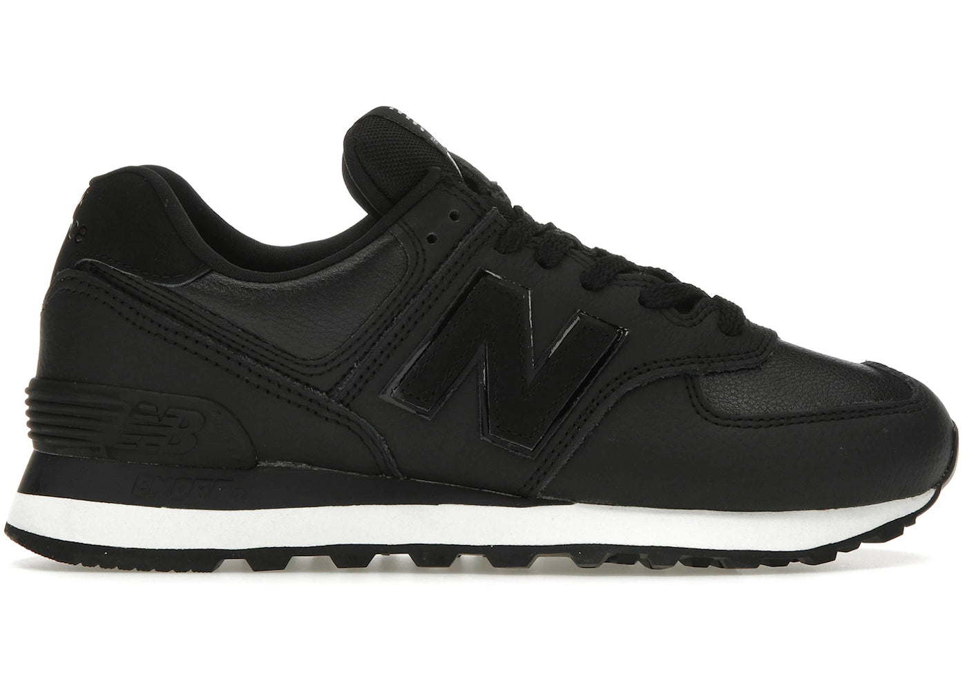 New Balance 574 Black Leather White Midsole (Women'S)