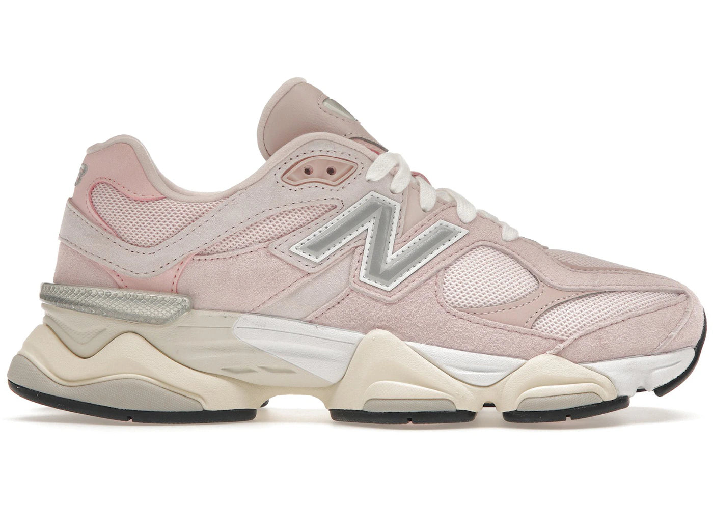 New Balance 9060 Crystal Pink sneaker side profile with silver N branding