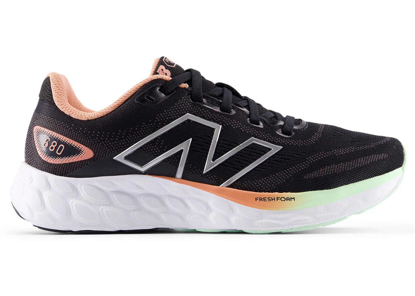 New Balance Fresh Foam 680V8 Black Dark Silver Metallic Peach Nectar (Women'S)