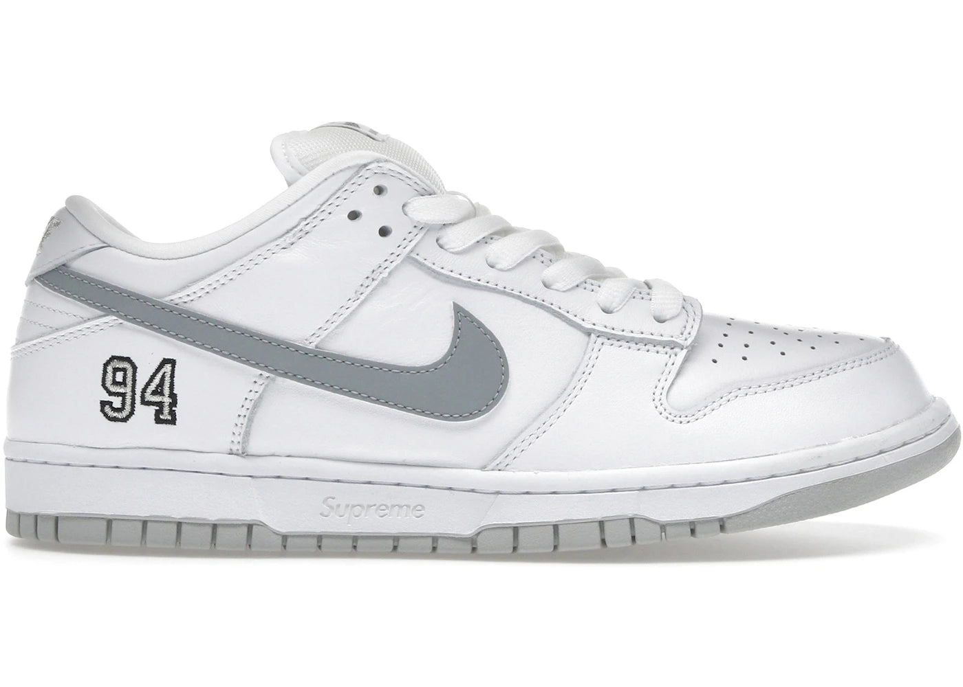 Nike Sb Dunk Low Supreme 94 White Metallic Silver