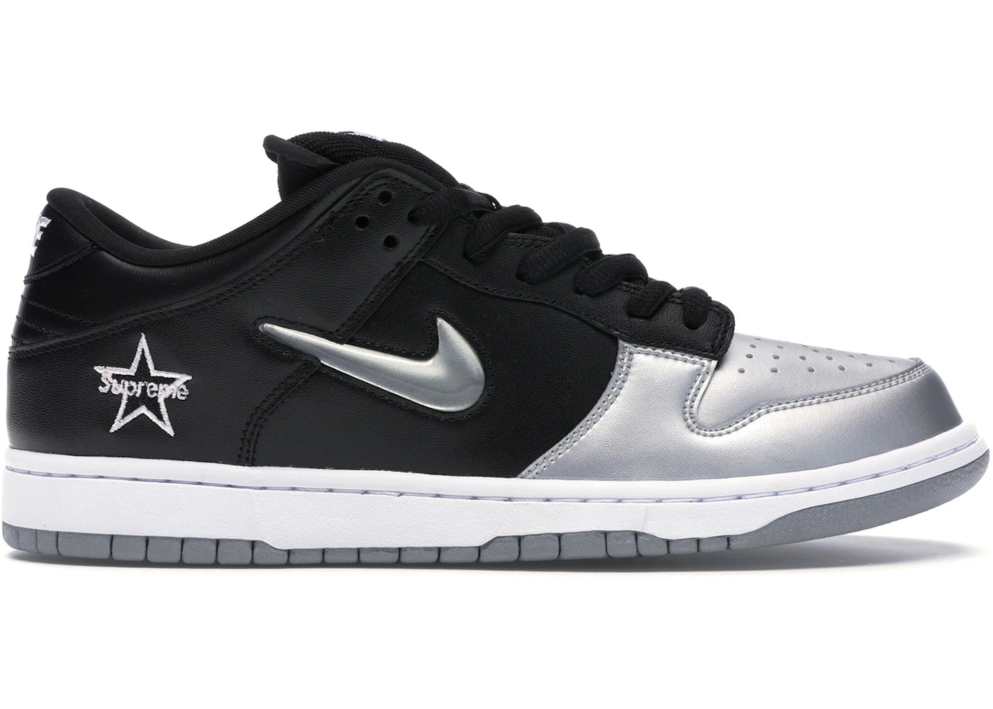 nike sb dunk low supreme jewel swoosh silver